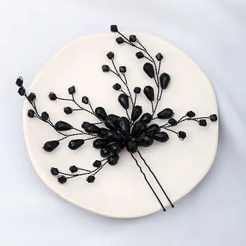 

FORSEVEN U Shaped Crystal Hairpin Clips Hair Forks Sticks Headpieces Bride Noiva Black Wedding Dress Veil Hair Decor Jewelry