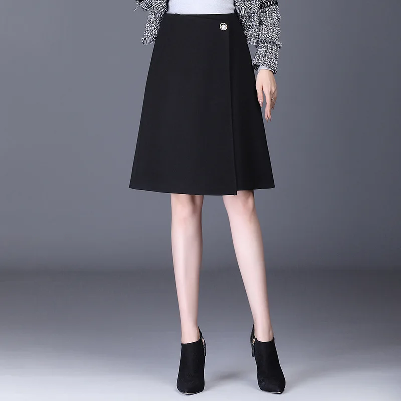 

Irregular Skirt Women's Autumn And Winter Woolen Skirt 2019 High-waisted Slimming A- line Skirt Commuting Business Dress Midi-sk
