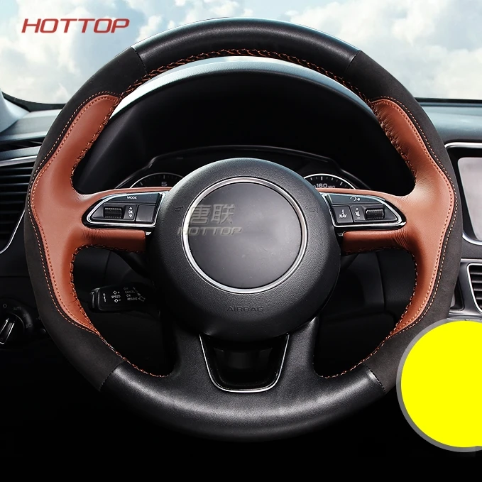 Черный DIY натуральная кожа Чехлы рулевого колеса автомобиля вручную для Audi Q5 A8 - Название цвета: Black brown 1pc