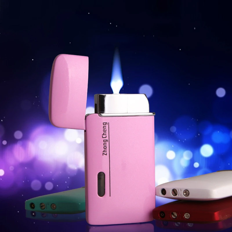 

Ultra-thin Windproof Fast Ignition Straight Into The Blue Fmale Lighter Portable Metal Inflatable Encendedores Butane Isqueiro