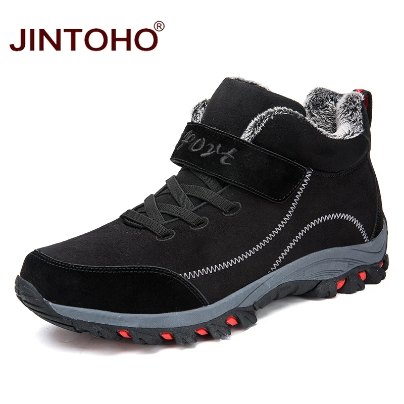 black JINTOHO унисекс уличная зимняя спортивная походная обувь дешевые кроссовки мужские походные ботинки теплые мужские горные ботинки зимние горные ботинки - Цвет: black