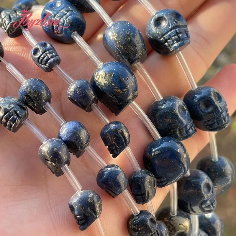 Skull Blue Lazuli Lapis Beads Natural Stone Spacer Loose Beads for Women Men DIY Necklace Bracelet Rings Jewelry Making 15