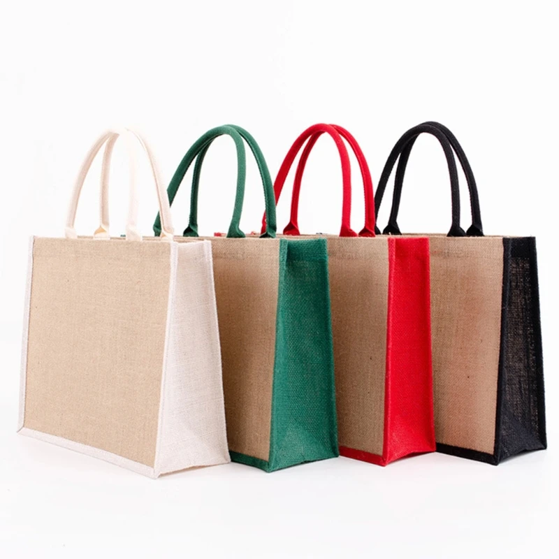 Burlap-Bag Grocery-Bags Cotton-Handle Women Laminated with Interior Soft Bridesmaid