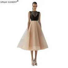 Платья для выпускного вечера черного цвета и цвета шампанского, длина до колена, торжественное платье для выпускного вечера, Тюлевое ТРАПЕЦИЕВИДНОЕ ПЛАТЬЕ для девочек, Vestidos De Gala