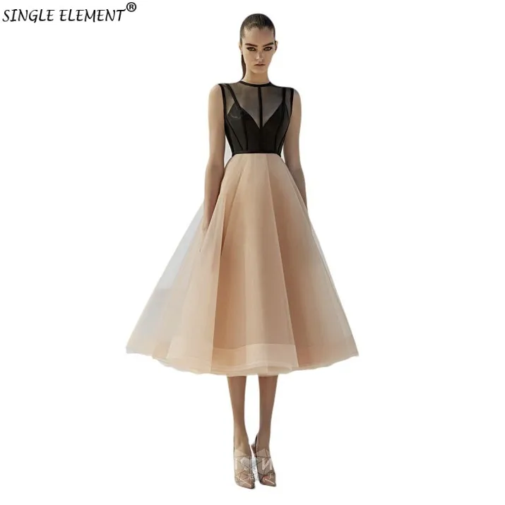 

Black And Champagne Homecoming Dresses Knee Length Formal Graduation Dress Girls Tulle A Line Vestidos De Gala 2019