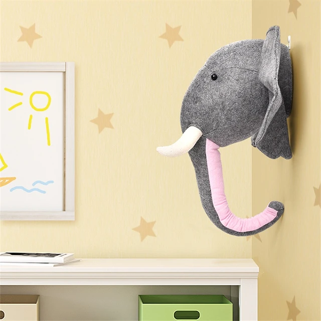 3D Elephant Giraffe Animal Head Wall Mount Decoration Hang Mural Stuffed Toy Nordic Home Room Nursery Kindergarten Artwork Decor 4
