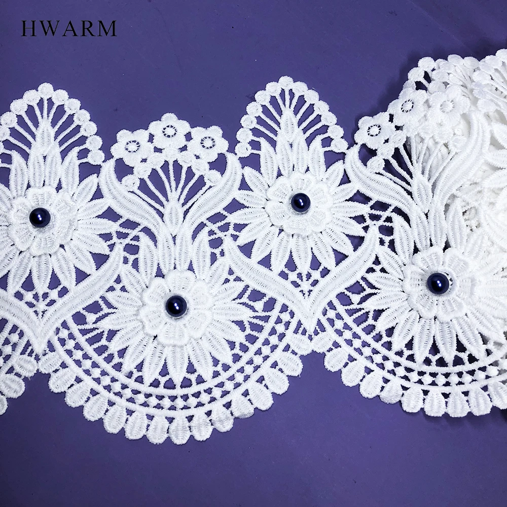 

3d Lace Fabric Sewing Trim With Blue Beads High Quality Embroidery Scraft Dress Accessories Diy 5yard 14.5cm Bar Code Hollow