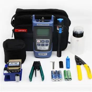 

12 In 1 Fiber Optic FTTH Tools Kit with Fiber Cleaver and Optical Power Meter 5km Visual Fault Locator Wire stripper