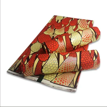 

High Quality Red+Gold African Wax Prints Fabric 100% Cotton Hot Sale 6yards Golden Wax Fabric for Clothes Ankara Fabrics Y924-6