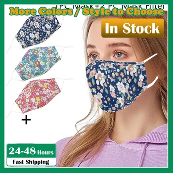 

1PC Flower Print face mask fashion PM2.5 Outdoor Windproof Foggy Anti-stof Veilig Ademend Protective Mask+ 2PCS Filter Gasket