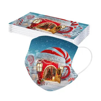 

20 Pcs Disposable Face Mask Christmas Print Mascarillas Non-Woven 3 Layer Face Masks For Germ Protection For Adults Flag Bandana