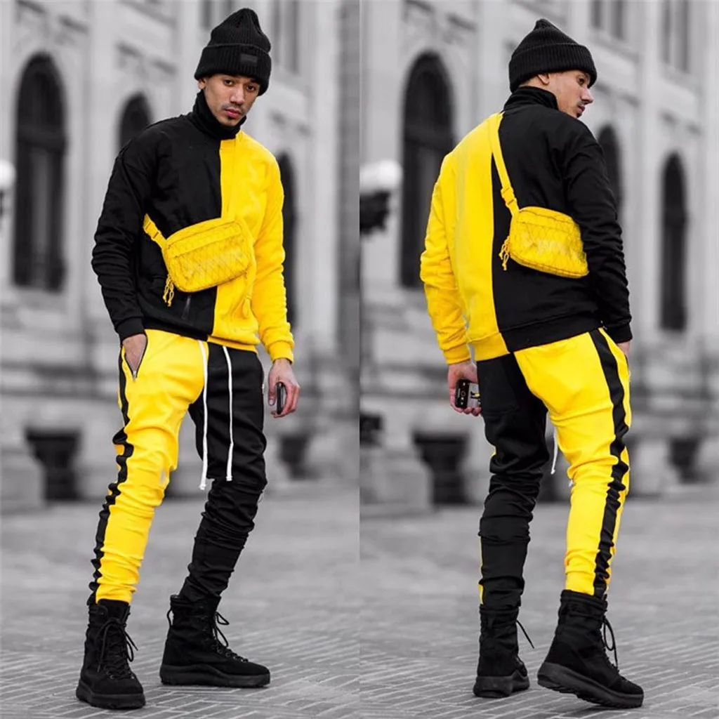 New mens clothing large sizes Fashion Autumn Winter European American Style warm men's tracksuit Splicing Warm Suit#SH