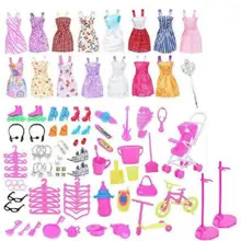 

35 Item/Set Doll Accessories=12 Pcs Doll Clothes Dress+5 Crown +6 Plastic Necklace+12 Pairs Shoes for Barbie doll