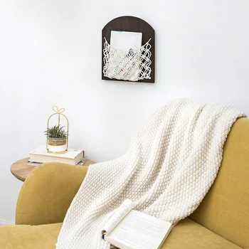 

Bohemia Wood Magazine Storage Basket Wood Debris Shelf Organizer Rack Woven Hanging Pocket Wall Decoration Home Decor