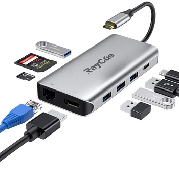 

USB C Hub Type C Hub with 4K HDMI Adapter 5.0 Gbps 4 USB 3.0 Ports USB C Power Delivery Port SD/TF Card Reader Gigabit Ethernet
