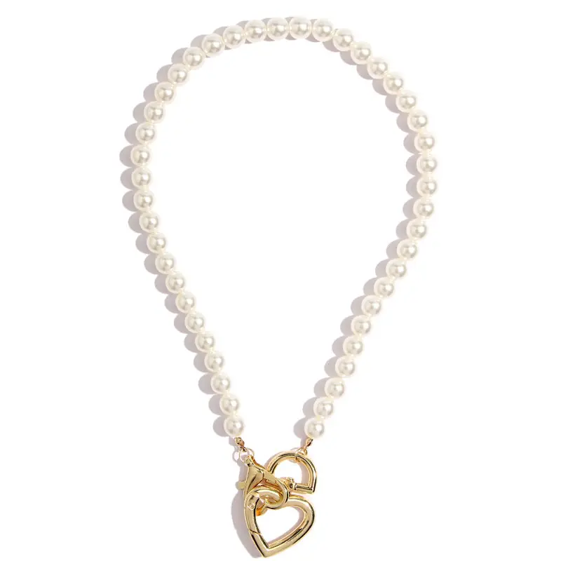 JUST FEEL Элегантное ожерелье-чокер из искусственного жемчуга, ожерелье-ошейник, крупное Золотое сердце, подвеска лассо, ожерелье s для женщин, ювелирное изделие