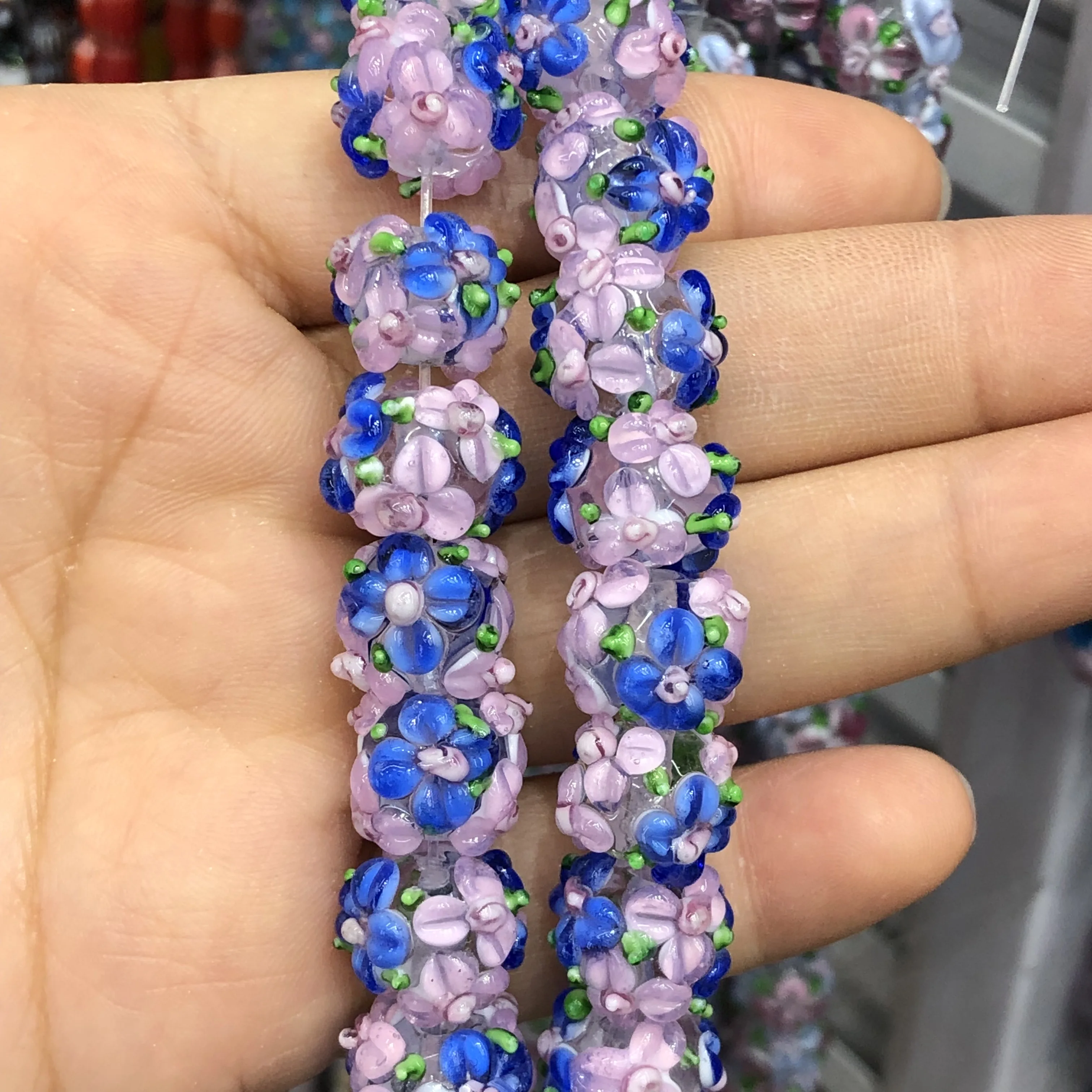 Blue Green Murano Transparent Faceted Rondelle Red Flower Lampwork Crystal  Glass Beads For Bracelet Making Women Diy Accessories