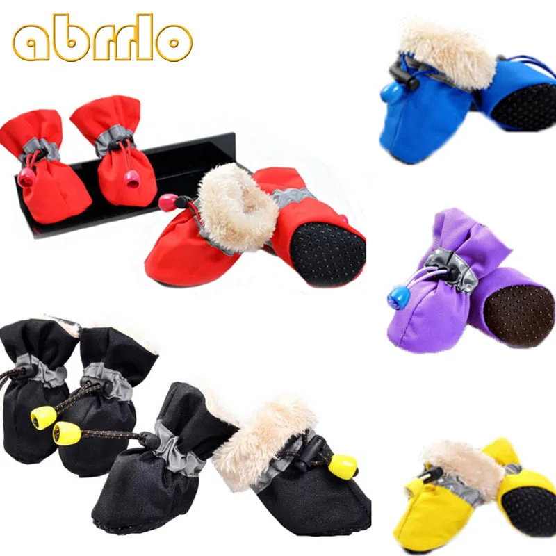 

Abrrlo 4pcs/set Pet Dog Winter Shoes Fleece Warm Waterproof Snow Boots Anti-slip Soft Shoes For Small Medium Dogs Footwear S-4XL