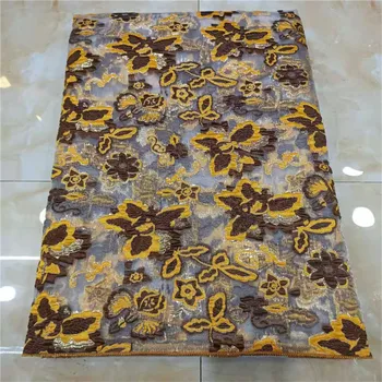 

2020 Wholesale high-quality gauze lace golden African lace fabrics and sequins African French wedding lace fabrics 5 yards