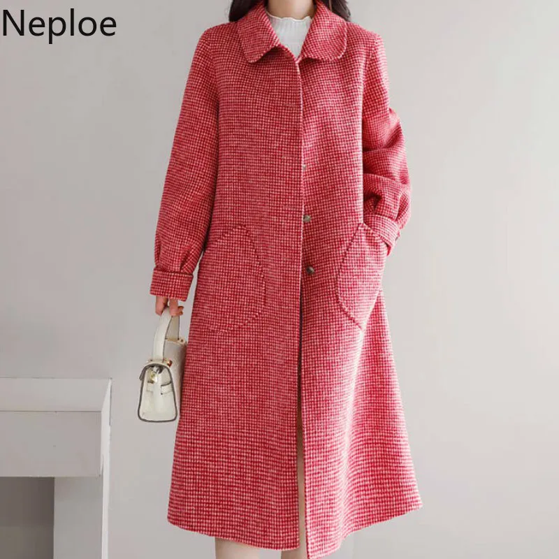 Neploe/облегающее длинное клетчатое Женское пальто с отложным воротником и длинным рукавом Abrijos Mujer Invierno осень-зима 46343