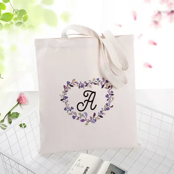 

A-E Canvas Tote Bag Art Letter Print Handbag Custom Print Logo Text DIY Alphabet Shopping Bag Eco Ecological Reusable Recycled