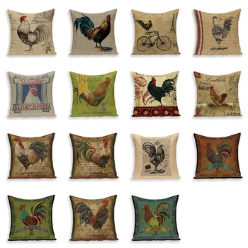 

Colorful Retro Cock Cushion Cover Letter Chicken Home Decorative Throw Pillow Case Printed Linen Couch Bed Sofa Pillow Cases