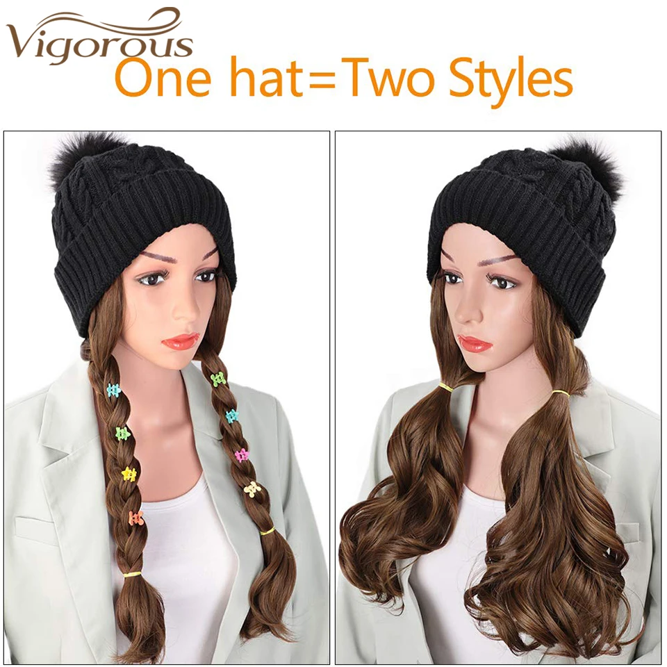 Vigorous Synthetic Beanie Hat with Hair 
