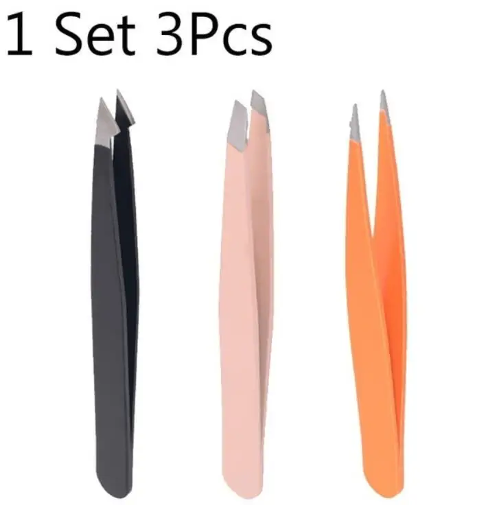 3pcs set 3 colros пинцет для бровей нож женский макияж наклонная точка плоский кончик бровей Бритва для пространства над губами лезвие-триммер лезвие для бритвы набор косметических принадлежностей - Цвет: 3pcs set