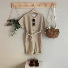 Ins/ детские комбинезоны в японском и корейском стиле для малышей, комбинезон для маленьких мальчиков и девочек, льняная одежда