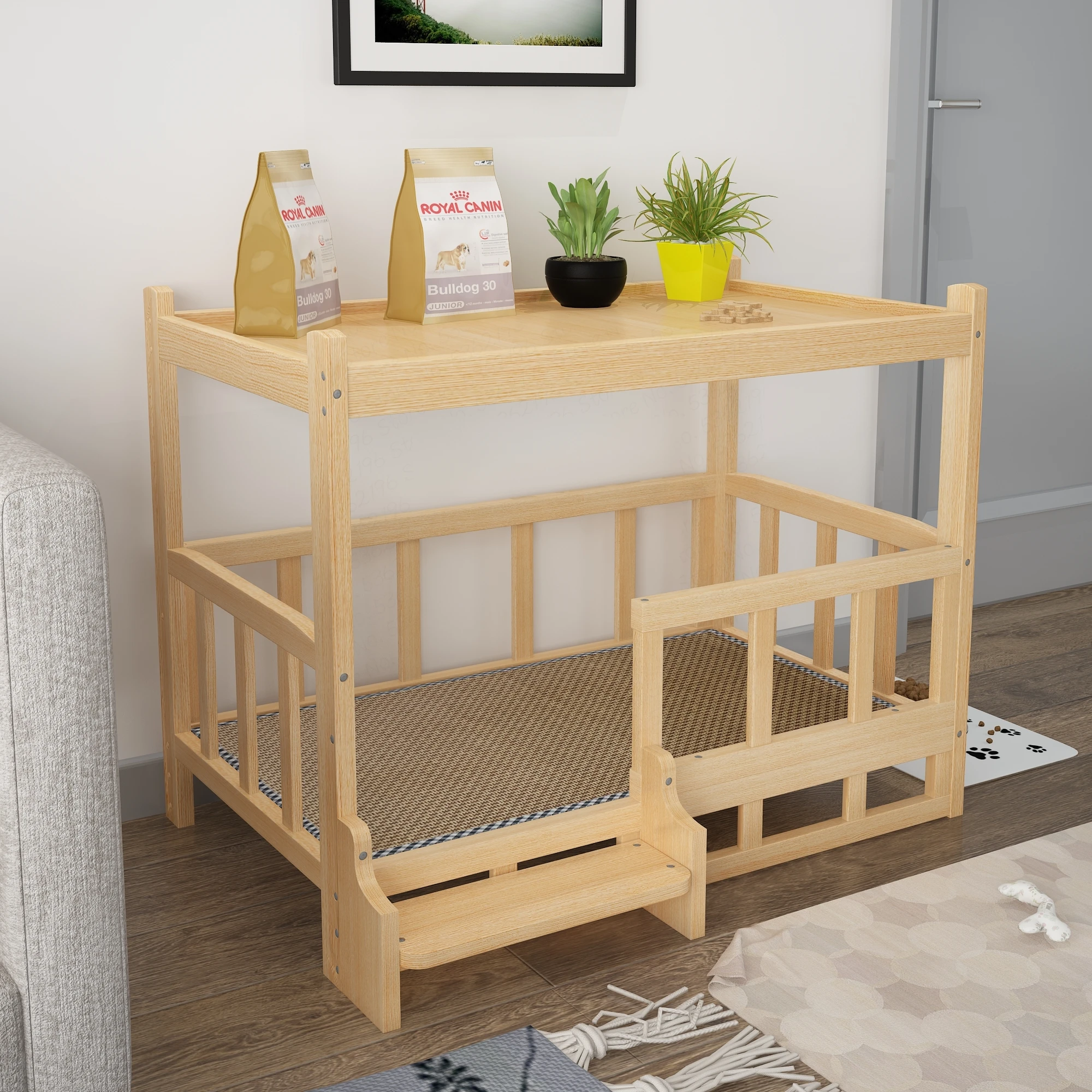 Solid wood material dog kennel dog bed smooth polished teddy dog kennel