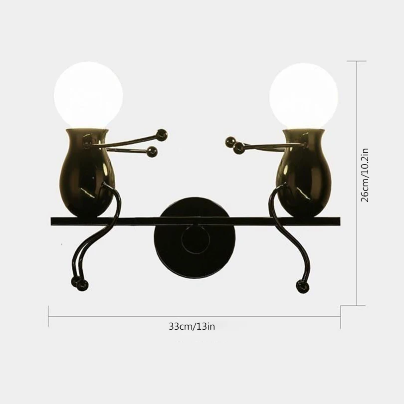 Sconce da Lâmpada de Parede Forma dos Desenhos Lâmpada de Cabeceira Luz da Parede do Vintage Ledgle Simples Dual-cabeça Little People Animados E27 Tomada 5 Da Parede Do Vintage Simples Dual-cabeça Little