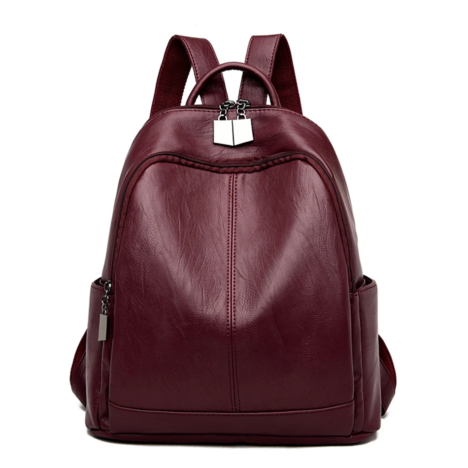 

LONOOLISA Vintage Women Large Capacity Travel Backpacks High Quality Soft Leather Ladies Back Pack Mochila Feminina School Bags