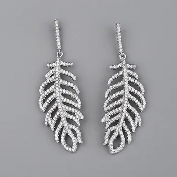 

CMajor Latest S925 Sterling Silver Imported 7A Cubic Zircon Exaggerated Dangle Feather Earrings for Women