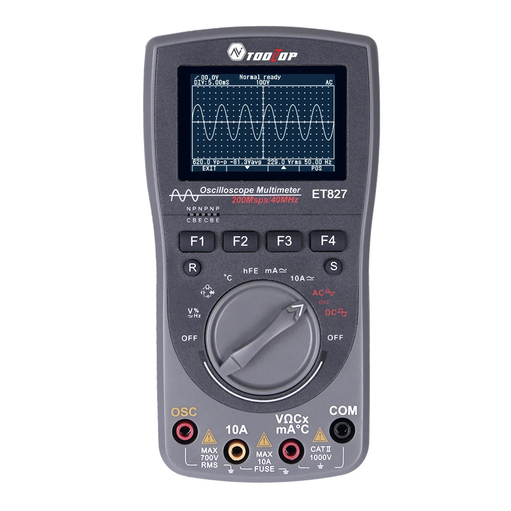 

ET827 Digital Oscilloscope 200Msps Intelligent Tester Accurate Measurement 40MHz Battery Powered Handheld Multimeter 2 In 1