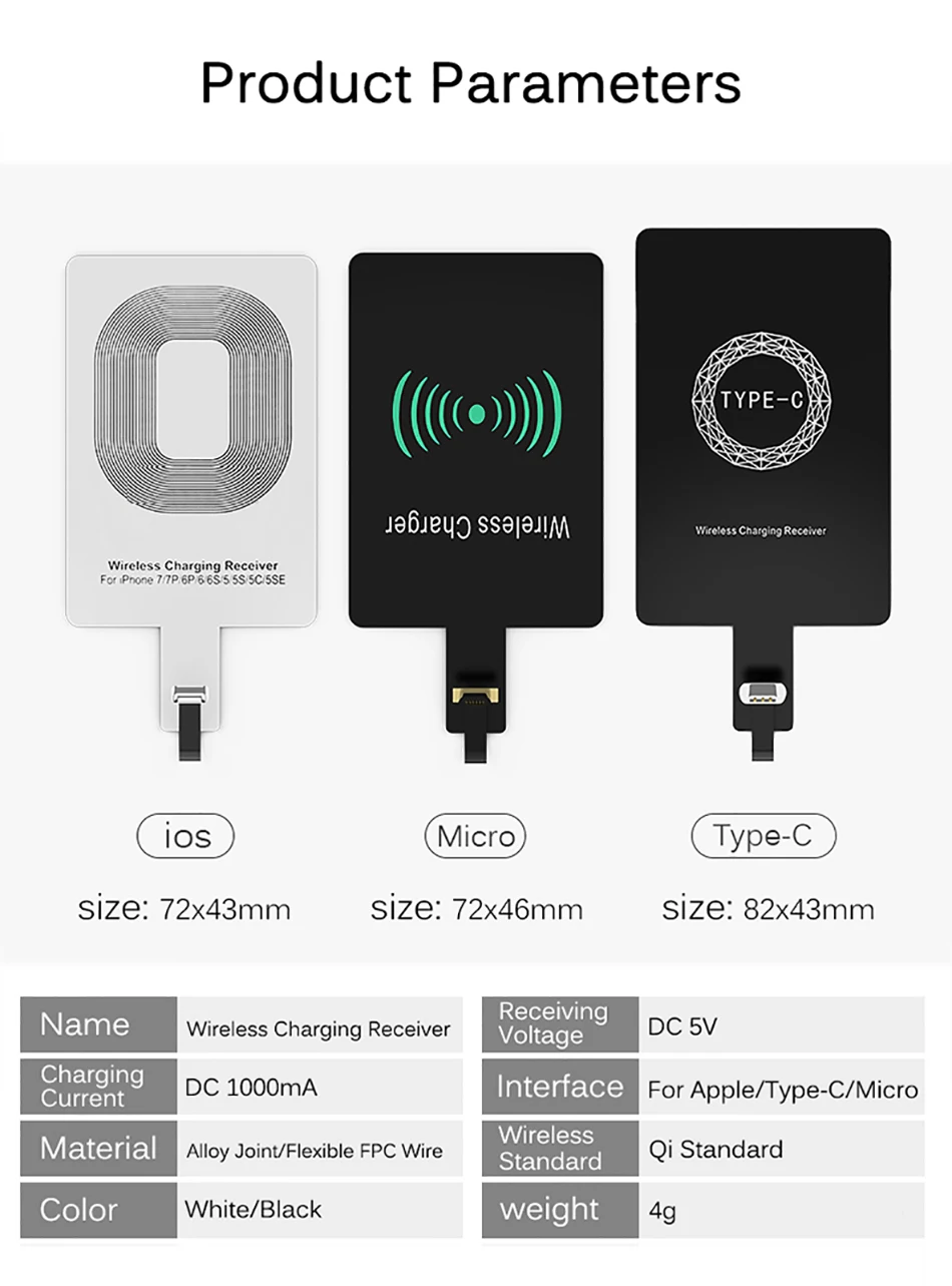 Micro USB Type C Universal Fast Wireless Charger adapter For Samsung huawei For iPhone For Android Qi Wireless Charging Receiver 65w fast charger