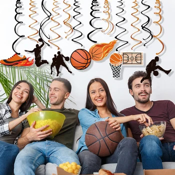 

Happy Birthday Baskerball Ceiling Foil Spirals Wall Hanging Swirls Baby Shower Basketball Game Spirals Kids Party Dcorations