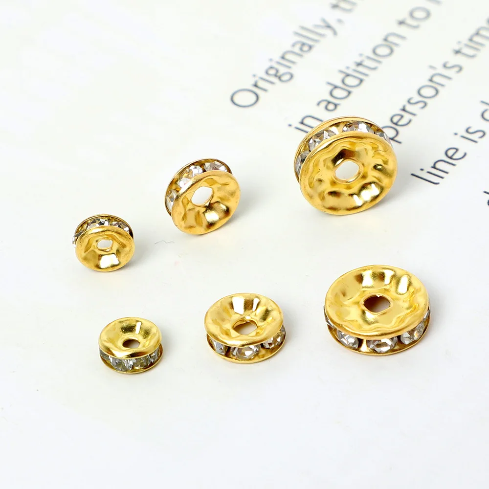 

Iron Rhinestone Gold Silver Plated Spacer Beads Suit for Bracelet Necklace Loose Beads Diy Jewelry Making
