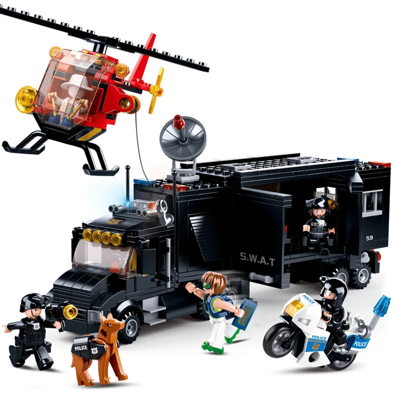 

540PCS SWAT Police Truck Aircraft Building Blocks Figures Compatible Brand City Soldiers Brick Educational Toy for Children Gift