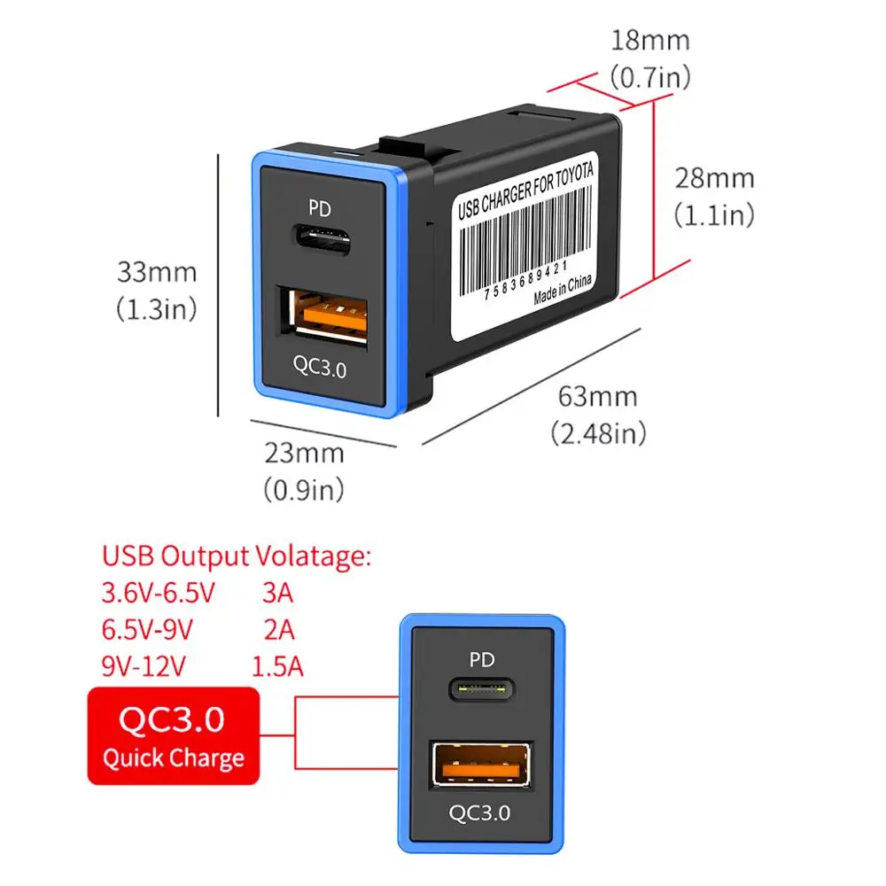 Автомобильное зарядное устройство CHELINK QC 3 0 с двумя портами разъемом USB type c для