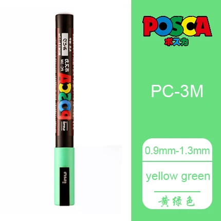 UNI 6 шт маркерная ручка PC-3M Студенческая мультяшная рисованная на водной основе рекламная ручка 0,9-1,3 POSCA серия - Цвет: Yellow green