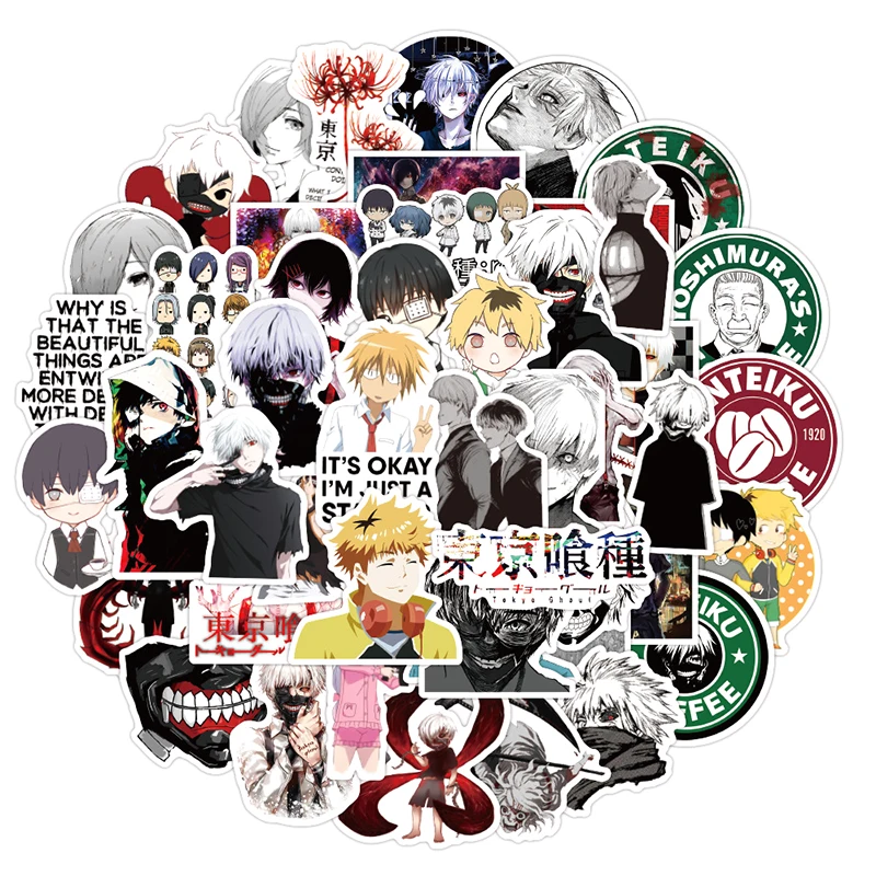 10 Вт 30 50 шт./упак. короткая футболка с героями из японского аниме Tokyo Ghoul наклейки на холодильник автомобилей