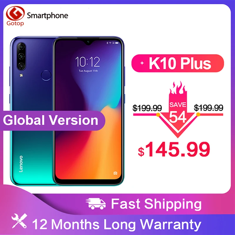 

Global Version Lenovo K10 Plus Snapdragon 632 Android 9.0 Mobile Phone 6.217' 4050mAh 4GB RAM 64G ROM 4G LTE Smartphone