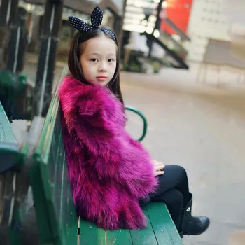 

Fuchsia Natural Raccoon Fur Coat Autumn Winter Children Warm Thick Outerwear Short Solid Fur Jacket GirlsO-Neck Outerwear Coat