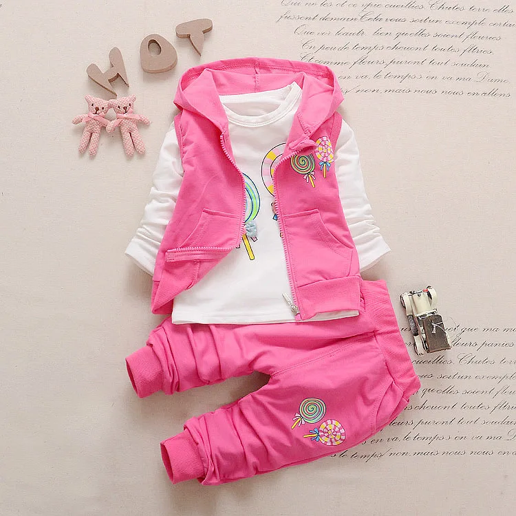 

Baby Girl Clothes Christmas Outfits Korean Lollipop Hooded Vest + T-shirts + Pants 3PCS Infant Clothing Kids Bebes Jogging Suits
