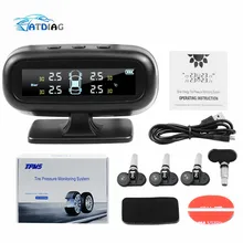 Sistema de alarma para seguimiento de presión y temperatura en neumáticos, dispositivo original TPMS alimentado con energía solar con USB, LCD y 4 sensores externos/internos para coche y SUV