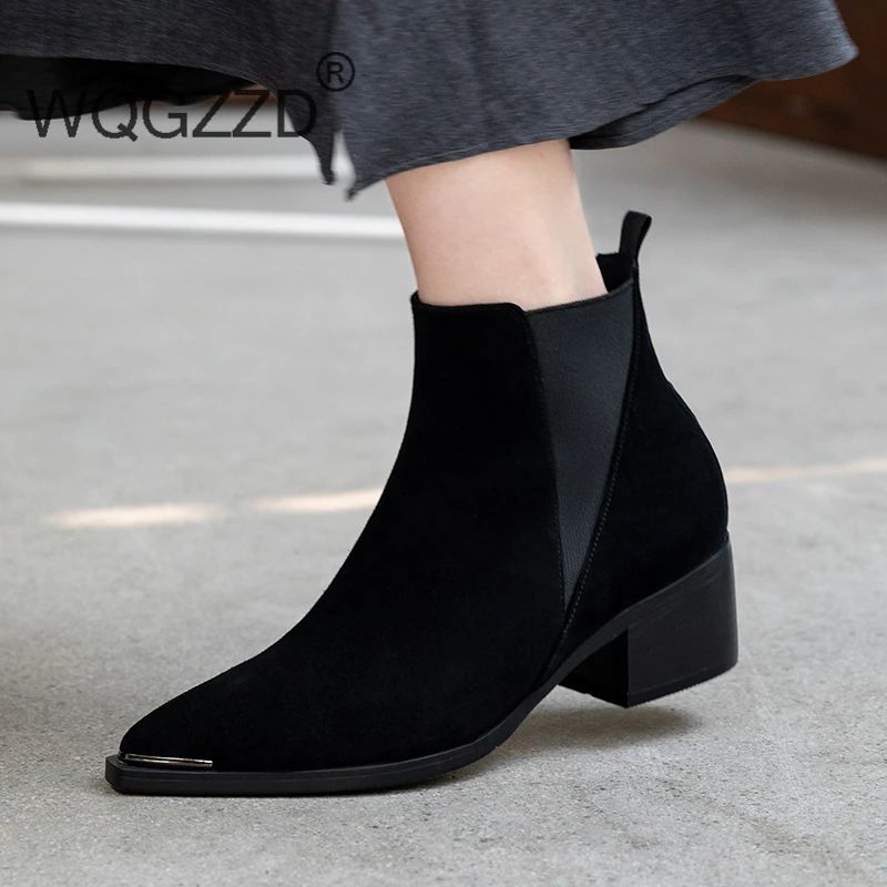 Botas mujer; Ботинки Челси; женская зимняя обувь; мотоботы из коровьей кожи в британском стиле; женские ботильоны