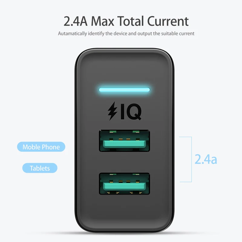 2.4A, 5 В, двойное зарядное устройство USB, быстрое зарядное устройство с европейской вилкой, настенное зарядное устройство для мобильного телефона, Накладка для samsung, Xiaomi, iPad, Android, IOS