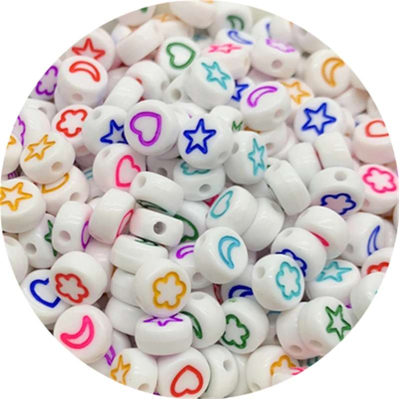 100pcs/Lot 7mm Moon Stars Flowers Beads Oval Shape Acrylic Spaced Beads For Jewelry Making DIY Charms Bracelet Necklac