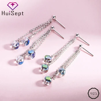 

HuiSept Fashion Earring Jewelry for Female 925 Sterling Silver Austrian Crystal Gemstones Long Chain Drop Earrings Wedding Gifts