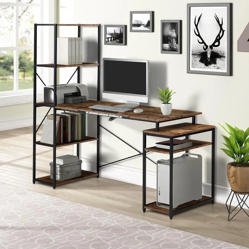 

Home Office Computer Desk With 5 Tiers Bookshelf Home Furniture With Storage Tiltable Desktop For Artist Or Student Table Modern